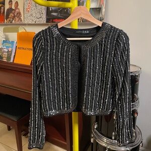 Atmosphere Silver Sequin Evening Cropped/Bolero Style Jacket (Size 8)